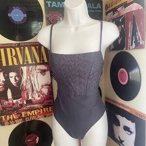 Wild Fable xs-s embroidered navy one piece swimsuit